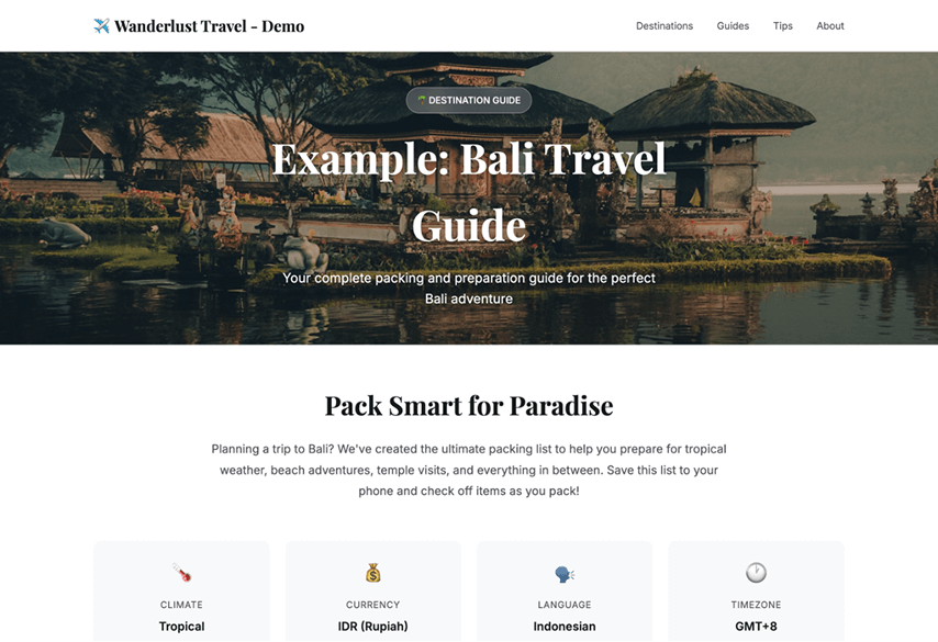 Travel guide with Listonic button